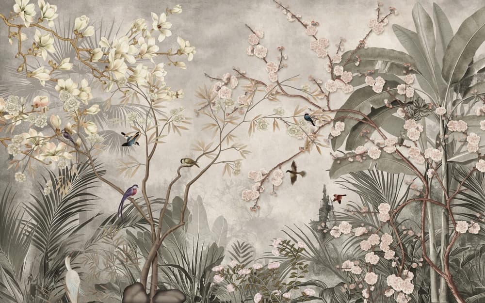 Painel de Parede Jardim de Magnólias e Cerejeiras — Sob Medida